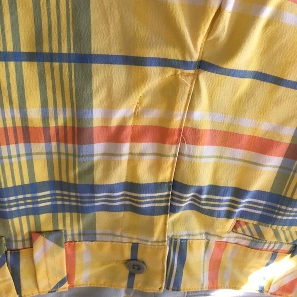 Columbia Titanium Plaid Bermuda Shorts Stretch Yellow/Blue Pockets Sz. 8 Summer - Picture 3 of 6
